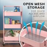 Direct Online Houseware 3-Tier Utility Cart Metal Rolling Trolley with Shelves Organizer 90 x 40 x 35 cm (Pink)