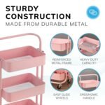 Direct Online Houseware 3-Tier Utility Cart Metal Rolling Trolley with Shelves Organizer 90 x 40 x 35 cm (Pink)