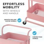 Direct Online Houseware 3-Tier Utility Cart Metal Rolling Trolley with Shelves Organizer 90 x 40 x 35 cm (Pink)