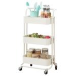Direct Online Houseware 3-Tier Utility Cart Metal Rolling Trolley with Shelves Organizer 90 x 40 x 35 cm (Pink)