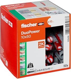 DuoPower 10 X 50, Powerful Universal Plug with Intelligent 2-Component Technology Fastenings in Concrete, Bricks, Gypsum Plasterboard, Chipboard, Etc., 50 Plugs Without...
