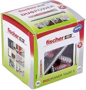 DuoPower 10 x 80 S, powerful universal plug with safety screw, intelligent 2-component technology for fastenings in concrete, bricks, stone, etc., 10 plugs & 10 screws