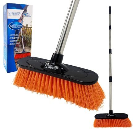 Durable Garden Broom Outdoor Brush with Strong Handle and Stiff PVC Hard Bristle Broom Yard Brush Heavy Duty Outdoor Stiff Sweeping Yard Sweeper for Garden, Patio, Driveway