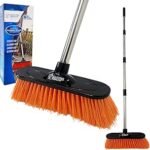 Durable Garden Broom Outdoor Brush with Strong Handle and Stiff PVC Hard Bristle Broom Yard Brush Heavy Duty Outdoor Stiff Sweeping Yard Sweeper for Garden, Patio, Driveway