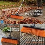 Durable Garden Broom Outdoor Brush with Strong Handle and Stiff PVC Hard Bristle Broom Yard Brush Heavy Duty Outdoor Stiff Sweeping Yard Sweeper for Garden, Patio, Driveway