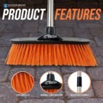 Durable Garden Broom Outdoor Brush with Strong Handle and Stiff PVC Hard Bristle Broom Yard Brush Heavy Duty Outdoor Stiff Sweeping Yard Sweeper for Garden, Patio, Driveway
