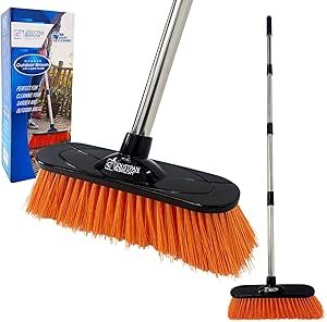 Durable Garden Broom Outdoor Brush with Strong Handle and Stiff PVC Hard Bristle Broom Yard Brush Heavy Duty Outdoor Stiff Sweeping Yard Sweeper for Garden, Patio, Driveway