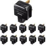 Duty 13 Amp Plug UK Pack of 10 – Black UK 3 Pin Rewireable Mains Plug, BS1363 Fused Replacement Electrical Plug for Extension Leads, Power Tools, Home Appliances &...