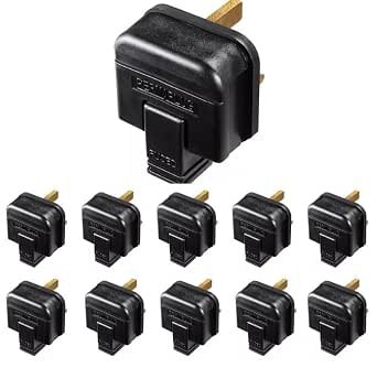 Duty 13 Amp Plug UK Pack of 10 – Black UK 3 Pin Rewireable Mains Plug, BS1363 Fused Replacement Electrical Plug for Extension Leads, Power Tools, Home Appliances &...