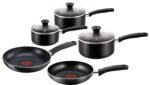 Essential Non-Stick 5-Piece Pan Set, Glass Lids, Black