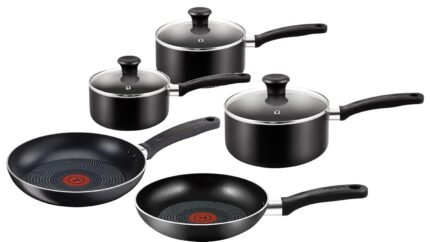 Essential Non-Stick 5-Piece Pan Set, Glass Lids, Black