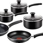 Essential Non-Stick 5-Piece Pan Set, Glass Lids, Black