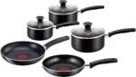 Essential Non-Stick 5-Piece Pan Set, Glass Lids, Black