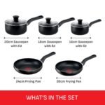 Essential Non-Stick 5-Piece Pan Set, Glass Lids, Black