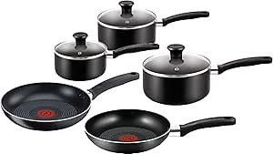 Essential Non-Stick 5-Piece Pan Set, Glass Lids, Black