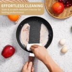 FACTORY Non-Stick Granite Pots and Pans 8 Pieces Set, Cookware Set, Induction Hob, Glass Lids, Wood-Look Handles, Cooking Marble Grey