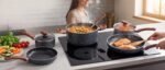 FACTORY Non-Stick Granite Pots and Pans 8 Pieces Set, Cookware Set, Induction Hob, Glass Lids, Wood-Look Handles, Cooking Marble Grey