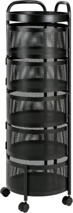 FEFE 4/5 Tier Round Rotating Storage Rack, Kitchen Trolley Storage Cart, Movable and Detachable Vegetable Storage Rack with 360° Wheels, Perfect for Pantry, Bathroom, or Living...
