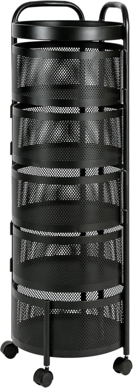 FEFE 4/5 Tier Round Rotating Storage Rack, Kitchen Trolley Storage Cart, Movable and Detachable Vegetable Storage Rack with 360° Wheels, Perfect for Pantry, Bathroom, or Living...