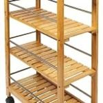 FEFE® 4 Tier Slim Portable Natural Bamboo Space Saver Wood Kitchen Trolley Drawer Organiser Cart Island Storage Basket Utility Organizer Rack, Slimline Bamboo Kitchen Islands...