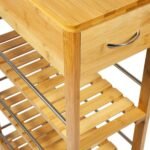 FEFE® 4 Tier Slim Portable Natural Bamboo Space Saver Wood Kitchen Trolley Drawer Organiser Cart Island Storage Basket Utility Organizer Rack, Slimline Bamboo Kitchen Islands...