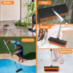Garden Broom Outdoor Heavy Duty, Garden Brush Outdoor Broom Yard Brush with 10.7" Stiff Broom Head & Squeegee, 57" Long Handle Outside Sweeping Brush for Cleaning Patio, Yard,...
