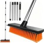 Garden Broom Outdoor Heavy Duty, Garden Brush Outdoor Broom Yard Brush with 10.7" Stiff Broom Head & Squeegee, 57" Long Handle Outside Sweeping Brush for Cleaning Patio, Yard,...