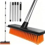 Garden Broom Outdoor Heavy Duty, Garden Brush Outdoor Broom Yard Brush with 10.7" Stiff Broom Head & Squeegee, 57" Long Handle Outside Sweeping Brush for Cleaning Patio, Yard,...