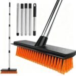 Garden Broom Outdoor Heavy Duty, Garden Brush Outdoor Broom Yard Brush with 10.7" Stiff Broom Head & Squeegee, 57" Long Handle Outside Sweeping Brush for Cleaning Patio, Yard,...