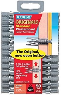 Hollow Cavity Drywall Plugs Raw Rawl Plug Fixings Professional Picture Frame Object Hanging Screw Fixing Clamps Pack of 50