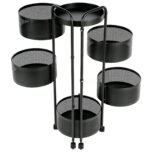 HYGRAD BUILT TO SURVIVE Black Metal Mesh Round Multi-Tier Portable Floor Standing Rotating Kitchen Cart Trolley Organiser Fruit Basket With Wheels (5 Tier)
