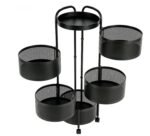 HYGRAD BUILT TO SURVIVE Black Metal Mesh Round Multi-Tier Portable Floor Standing Rotating Kitchen Cart Trolley Organiser Fruit Basket With Wheels (5 Tier)