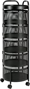 HYGRAD BUILT TO SURVIVE Black Metal Mesh Round Multi-Tier Portable Floor Standing Rotating Kitchen Cart Trolley Organiser Fruit Basket With Wheels (5 Tier)