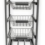 HYGRAD BUILT TO SURVIVE Kitchen Trolley Wooden 3 Tier Rolling Organiser Cart (3 Basket + 1 Wine Rack) Utility Storage Cart with Drawers Wheels for Dining Room (Grey)