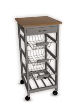 HYGRAD BUILT TO SURVIVE Kitchen Trolley Wooden 3 Tier Rolling Organiser Cart (3 Basket + 1 Wine Rack) Utility Storage Cart with Drawers Wheels for Dining Room (Grey)