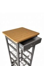 HYGRAD BUILT TO SURVIVE Kitchen Trolley Wooden 3 Tier Rolling Organiser Cart (3 Basket + 1 Wine Rack) Utility Storage Cart with Drawers Wheels for Dining Room (Grey)
