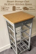 HYGRAD BUILT TO SURVIVE Kitchen Trolley Wooden 3 Tier Rolling Organiser Cart (3 Basket + 1 Wine Rack) Utility Storage Cart with Drawers Wheels for Dining Room (Grey)