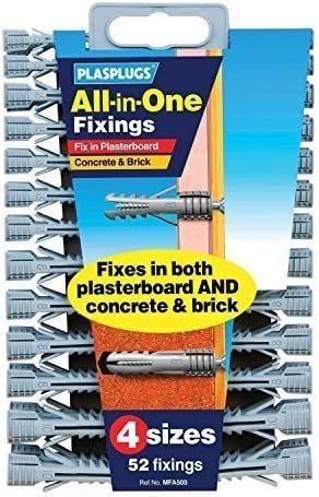 in One Multi Purpose Multi Fix Use Assorted Size Wall Plugs Heavy Duty Raw Rawl Plug Fixings Brick Stone Cement Concrete Hollow Cavity Partition Partitioning Drywall...