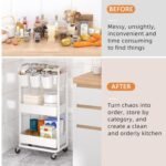 JIUYOTREE 3-Tier Plastic Rolling Storage Cart Utility Cart White