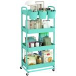 JIUYOTREE 3-Tier Plastic Rolling Storage Cart Utility Cart White