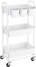 JIUYOTREE 3-Tier Plastic Rolling Storage Cart Utility Cart White