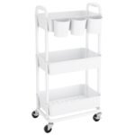 JIUYOTREE 3-Tier Plastic Rolling Storage Cart Utility Cart White
