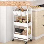 JIUYOTREE 3-Tier Plastic Rolling Storage Cart Utility Cart White