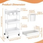 JIUYOTREE 3-Tier Plastic Rolling Storage Cart Utility Cart White