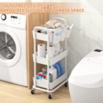 JIUYOTREE 3-Tier Plastic Rolling Storage Cart Utility Cart White