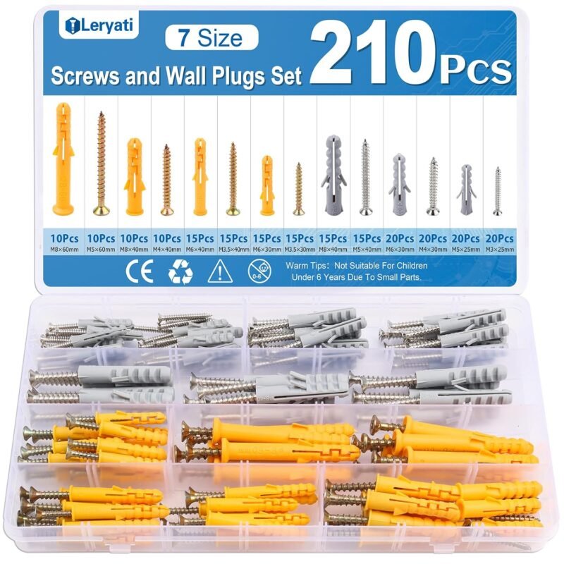 / M6 / M8 Screws and Wall Plugs Set, 210Pcs Wall Plugs and Screw