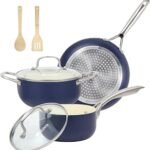MELENTA Pots and Pans Set Non Stick, 7 Piece Induction Hob Pan Set