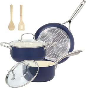 MELENTA Pots and Pans Set Non Stick, 7 Piece Induction Hob Pan Set