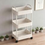 Multibao 3 Tier Storage Trolley Cart on Wheels with Handle Kitchen Bathroom Laundry Narrow Space Rack Space-Saving Mobile Shelving Organizer L35cm x W24cm x H68cm (White)