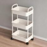 Multibao 3 Tier Storage Trolley Cart on Wheels with Handle Kitchen Bathroom Laundry Narrow Space Rack Space-Saving Mobile Shelving Organizer L35cm x W24cm x H68cm (White)